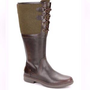 UGG ELSA Waterproof Tall Leather Suede Boots Zipper Laces Brown Winter Neutral 6
